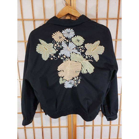 Vintage Jacket Embroidered Black Floral Boho Black CC Sportswear - Size Medium - Picture 13 of 14